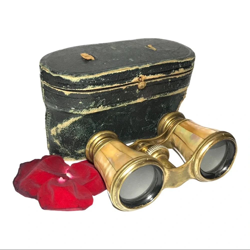Vintage French Verdi Paris Mother Of Pearl Brass Opera Glasses Binoculars 1910s